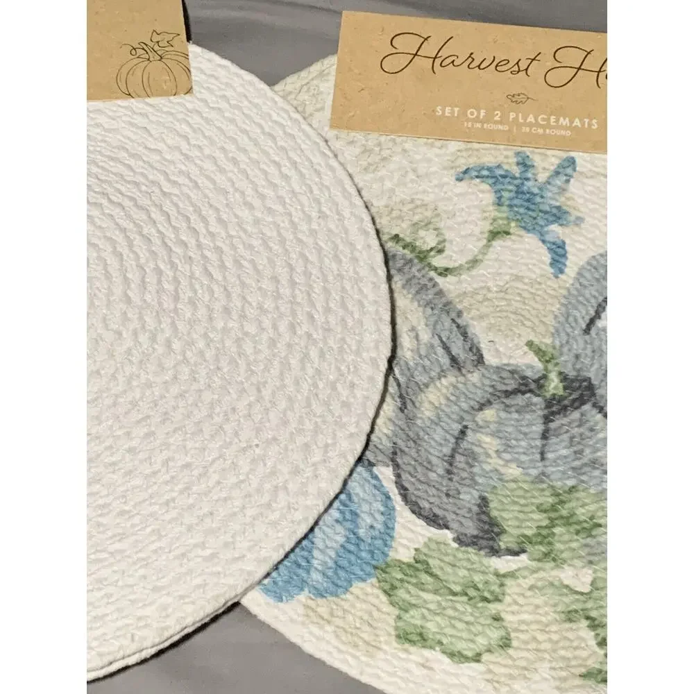 Set of 2 Placemats (4 Total) Harvest HOME Fall Leaves PUMPKIN Shaped 15